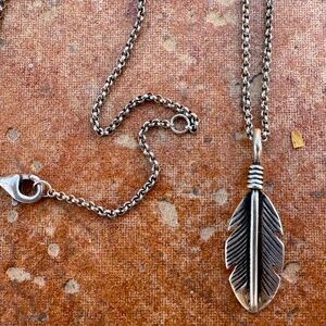 Vintage Native American Sterling Silver Feather Pendant Necklace